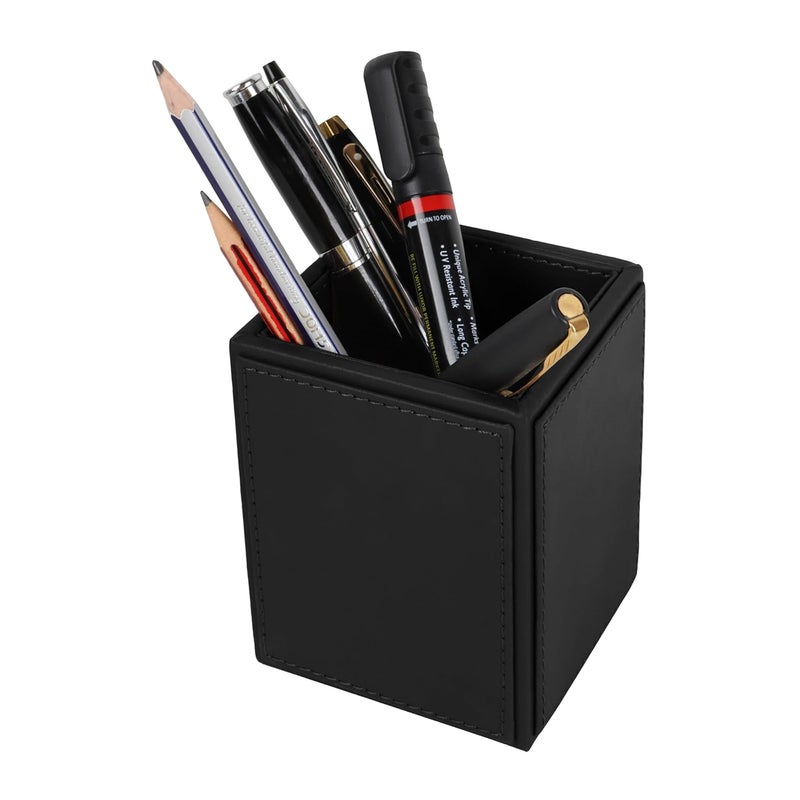 V-CUBE DESIGNS Premium Vegan Leather Pen Holder for Desk & Study Table Accessory | Marker/Pencil Stand for Student | Stationery Organizer for Office Table & Home | 6mm Thickness with MDF Core |Black - Image 4