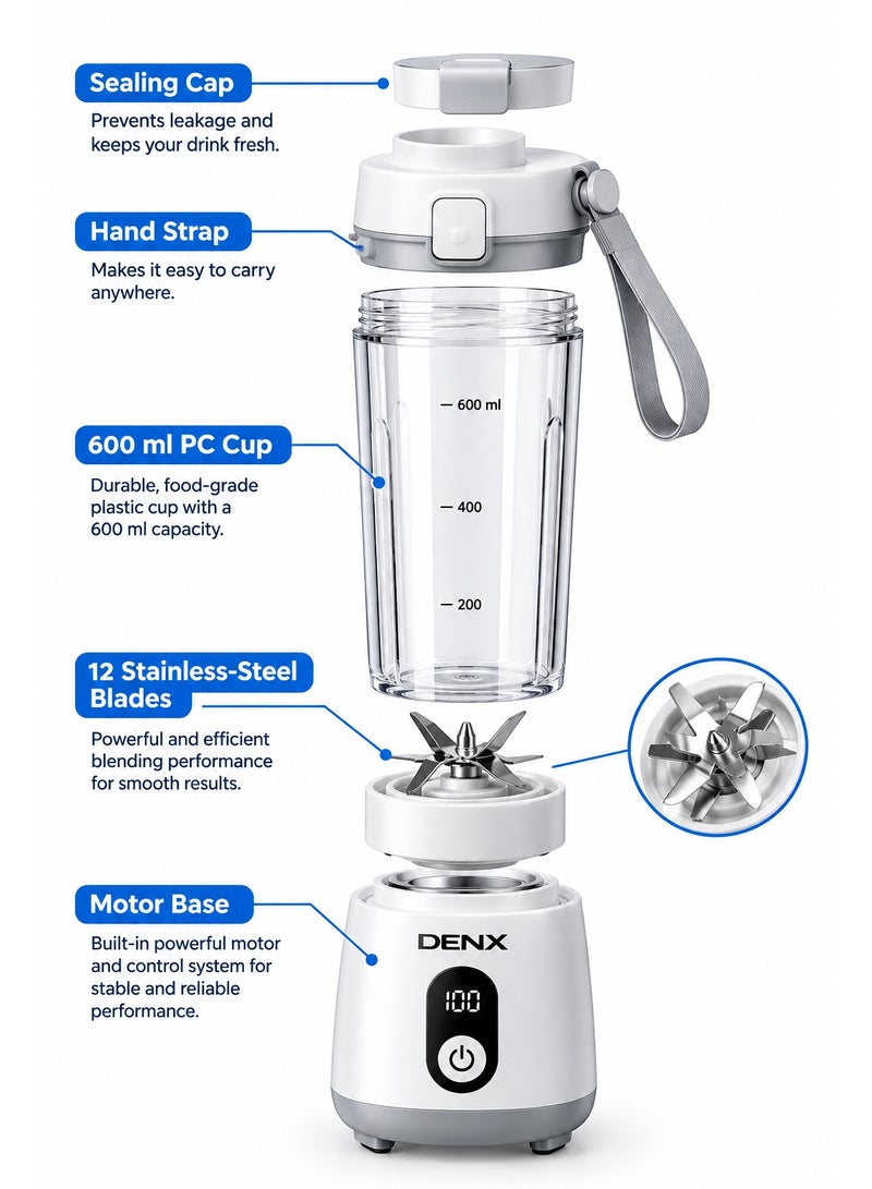 Dinex DENX DX3227 Wireless Portable Blender 600ml, 50W, USB-C Rechargeable Mini Smoothie Maker - Image 3