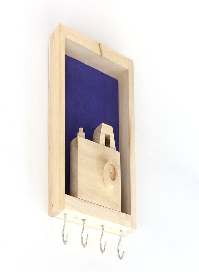 ESPLANADE Handcrafted Wooden Hand-Spun Khadi Key Holder - Smart Compact Decorative Wall Hooks - Blue - Image 3