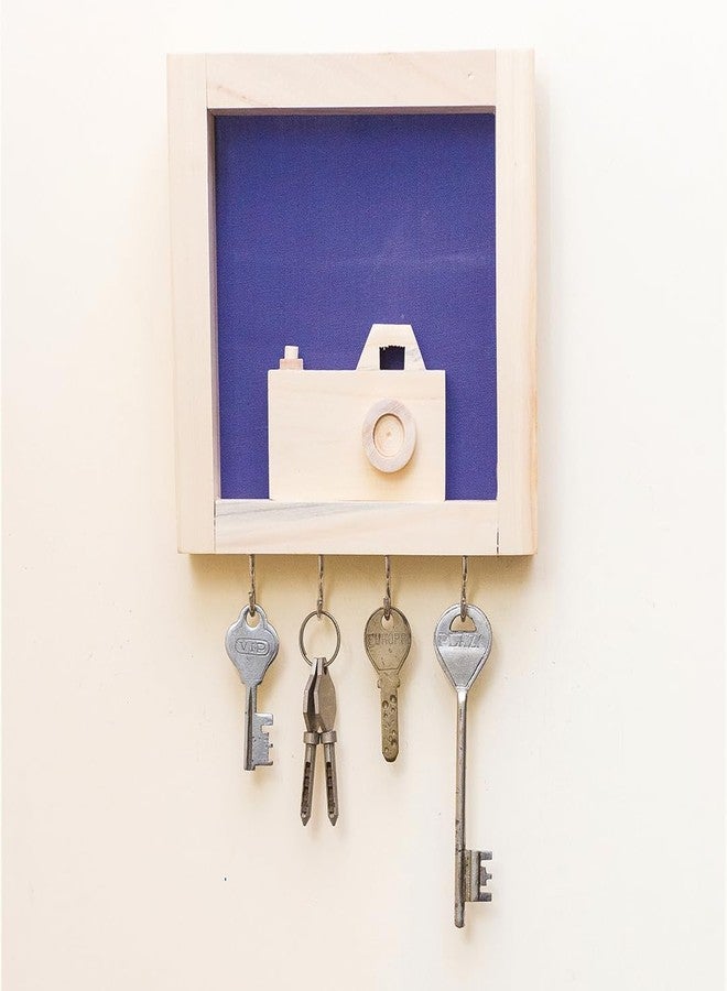 ESPLANADE Handcrafted Wooden Hand-Spun Khadi Key Holder - Smart Compact Decorative Wall Hooks - Blue - Image 1