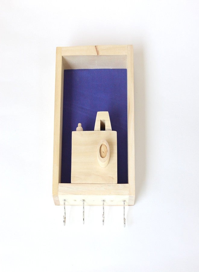 ESPLANADE Handcrafted Wooden Hand-Spun Khadi Key Holder - Smart Compact Decorative Wall Hooks - Blue - Image 2