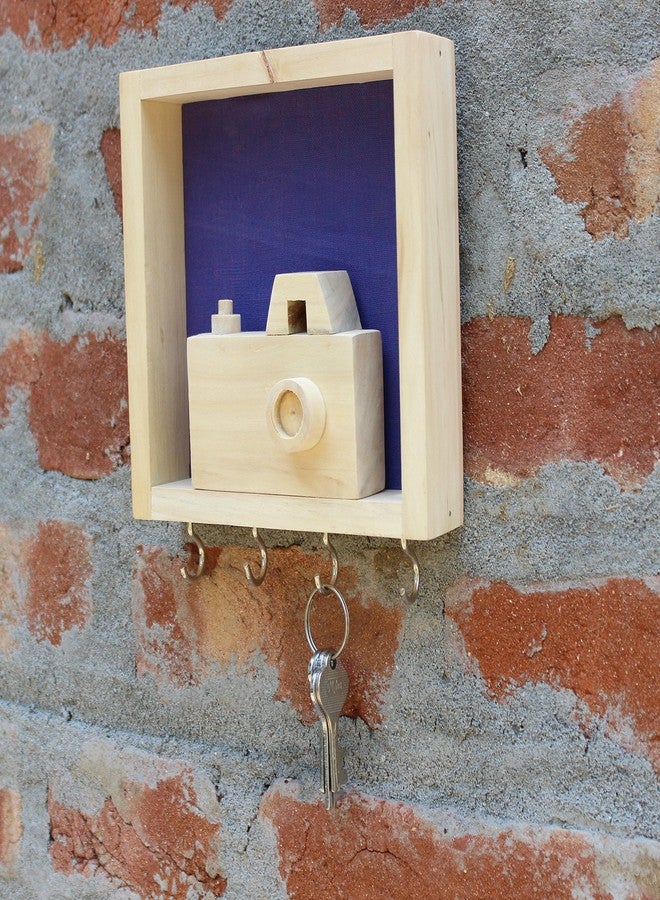 ESPLANADE Handcrafted Wooden Hand-Spun Khadi Key Holder - Smart Compact Decorative Wall Hooks - Blue - Image 4