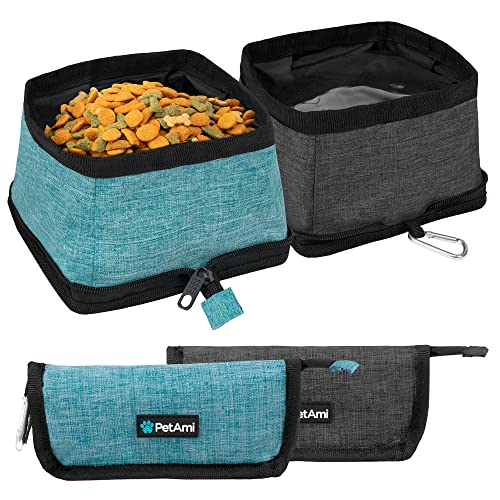 PetAmi Collapsible Dog Bowls 2 Pack, Food and Water Bowls Travel Set, Portable Pet Dish No Spill, Foldable Lightweight BPA Free Leakproof Bowls, Camping Hiking Walking Outdoor Gear Accessories, Blue - Image 1