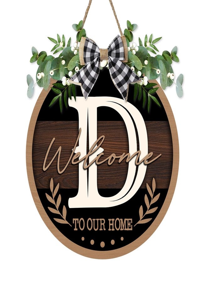 Bolisom Monogram Letter D Front Door Sign, Welcome to Our Home Family Last Name Initial Wooden Hanger Decor Housewarming Wedding Gifts, Farmhouse Rustic Wreath Indoor Wall Hanging Decoration with Bow - Image 1