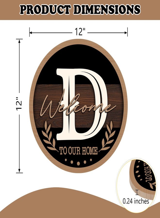 Bolisom Monogram Letter D Front Door Sign, Welcome to Our Home Family Last Name Initial Wooden Hanger Decor Housewarming Wedding Gifts, Farmhouse Rustic Wreath Indoor Wall Hanging Decoration with Bow - Image 2