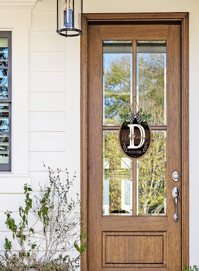 Bolisom Monogram Letter D Front Door Sign, Welcome to Our Home Family Last Name Initial Wooden Hanger Decor Housewarming Wedding Gifts, Farmhouse Rustic Wreath Indoor Wall Hanging Decoration with Bow - Image 4