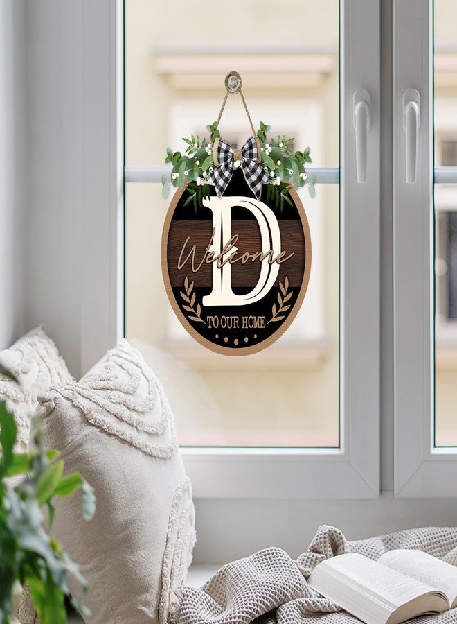 Bolisom Monogram Letter D Front Door Sign, Welcome to Our Home Family Last Name Initial Wooden Hanger Decor Housewarming Wedding Gifts, Farmhouse Rustic Wreath Indoor Wall Hanging Decoration with Bow - Image 5