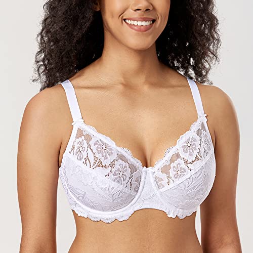 DELIMIRA Women's Plus Size Bras Full Coverage Lace Underwire Unlined Bra Up to J White 36DD - Image 5