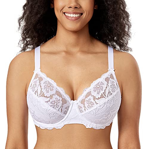 DELIMIRA Women's Plus Size Bras Full Coverage Lace Underwire Unlined Bra Up to J White 36DD - Image 1