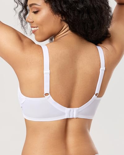 DELIMIRA Women's Plus Size Bras Full Coverage Lace Underwire Unlined Bra Up to J White 36DD - Image 2