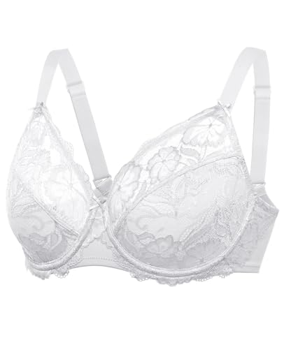DELIMIRA Women's Plus Size Bras Full Coverage Lace Underwire Unlined Bra Up to J White 36DD - Image 4