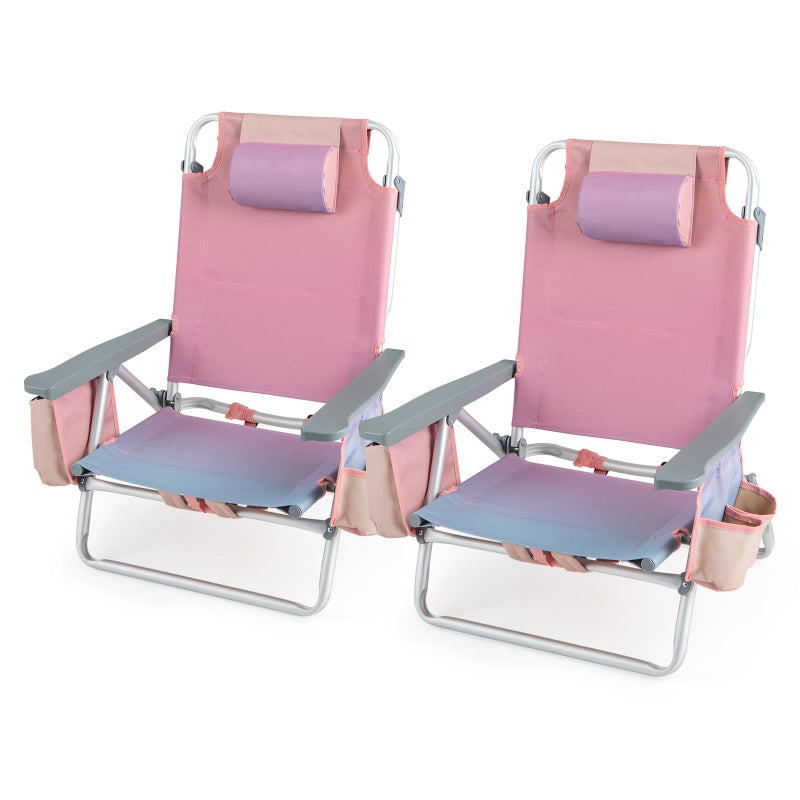Tangkula Set of 2 Backpack Beach Chair, 5-Position Lay Flat Beach Chairs with Cooler Bag, 2 Cup Holders, Towel Bar, Lightweight Folding Beach Chair with Backpack Straps - Image 1