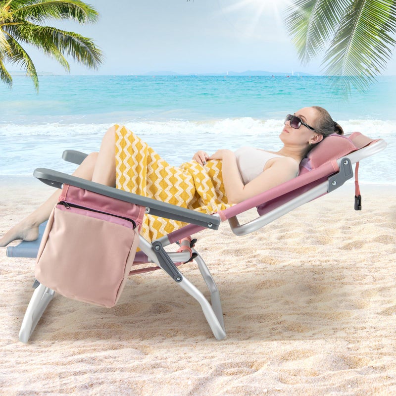 Tangkula Set of 2 Backpack Beach Chair, 5-Position Lay Flat Beach Chairs with Cooler Bag, 2 Cup Holders, Towel Bar, Lightweight Folding Beach Chair with Backpack Straps - Image 2