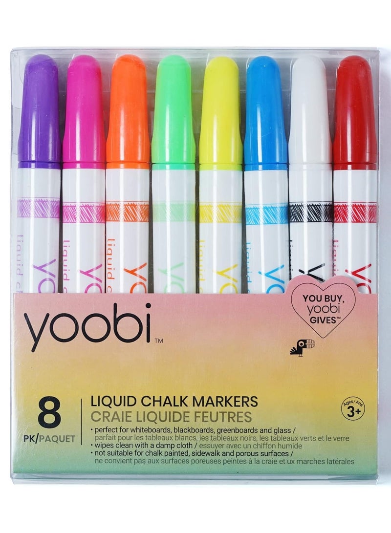 Yoobi Liquid Chalk Markers for Blackboard Whiteboard and Glass Multicolor 8pcs - Image 1