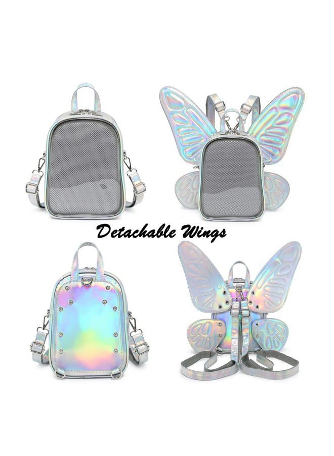 CHERRY SAUCE Ita Bag Backpack Butterfly Wings Fashion Purses and Handbags JK Bags Detachable Straps, Laser Silver, Small - Image 4