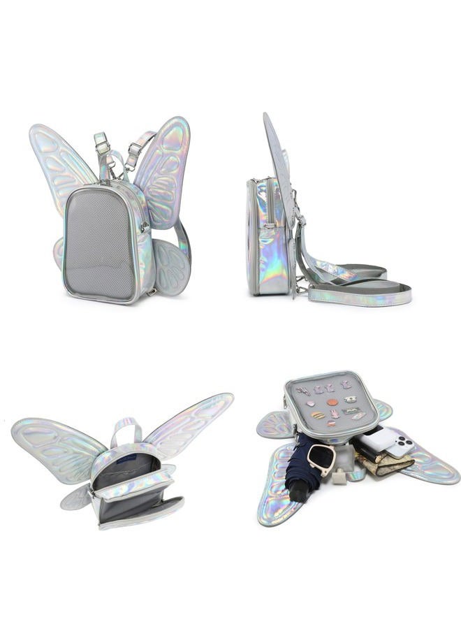 CHERRY SAUCE Ita Bag Backpack Butterfly Wings Fashion Purses and Handbags JK Bags Detachable Straps, Laser Silver, Small - Image 5