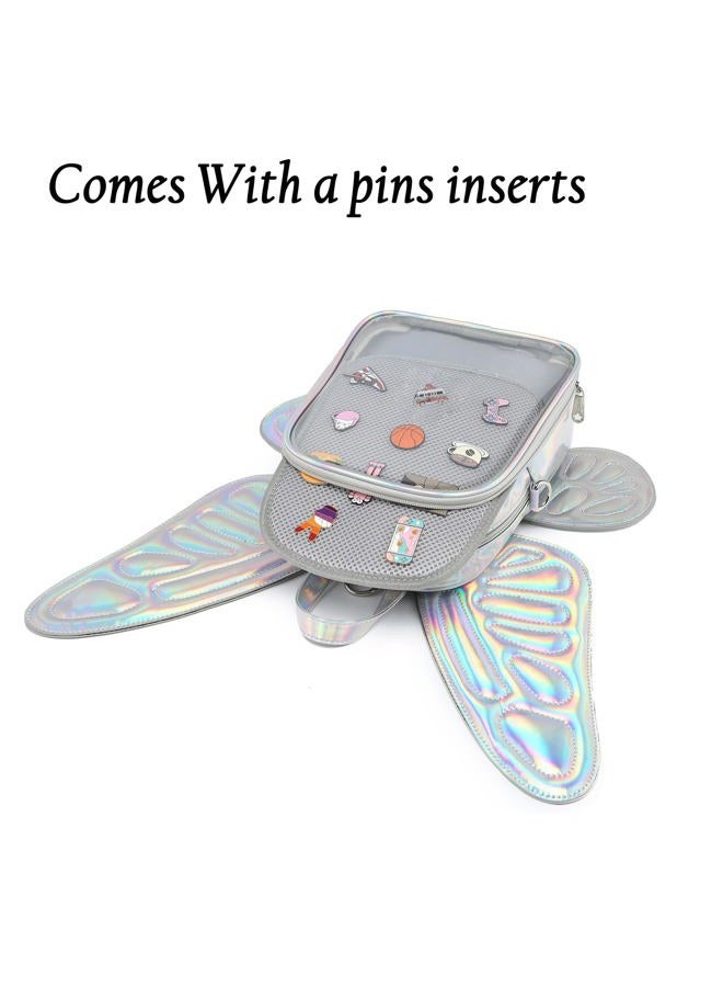 CHERRY SAUCE Ita Bag Backpack Butterfly Wings Fashion Purses and Handbags JK Bags Detachable Straps, Laser Silver, Small - Image 3