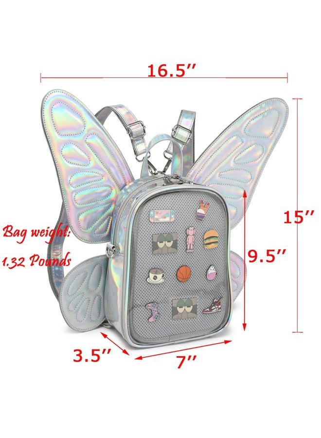 CHERRY SAUCE Ita Bag Backpack Butterfly Wings Fashion Purses and Handbags JK Bags Detachable Straps, Laser Silver, Small - Image 2