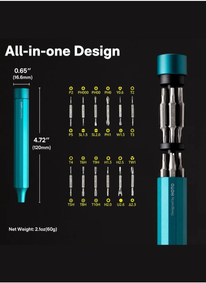 HOTO 24-in-1 Precision Screwdriver Pen Set – Green, Magnetic Tool Kit with S2 Steel Bits, Aluminum Alloy Body for Electronics, Glasses, Watches, Laptops, DIY & Gadgets – QWLSD004  - Image 5