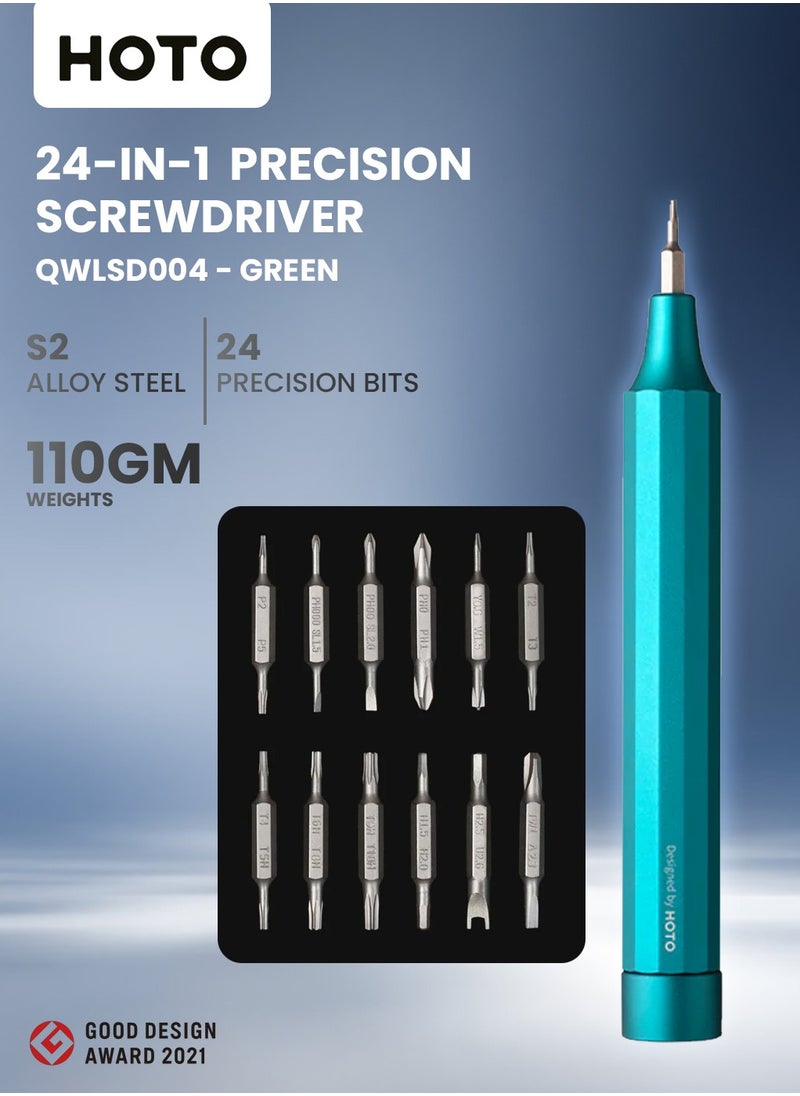 HOTO 24-in-1 Precision Screwdriver Pen Set – Green, Magnetic Tool Kit with S2 Steel Bits, Aluminum Alloy Body for Electronics, Glasses, Watches, Laptops, DIY & Gadgets – QWLSD004  - Image 1
