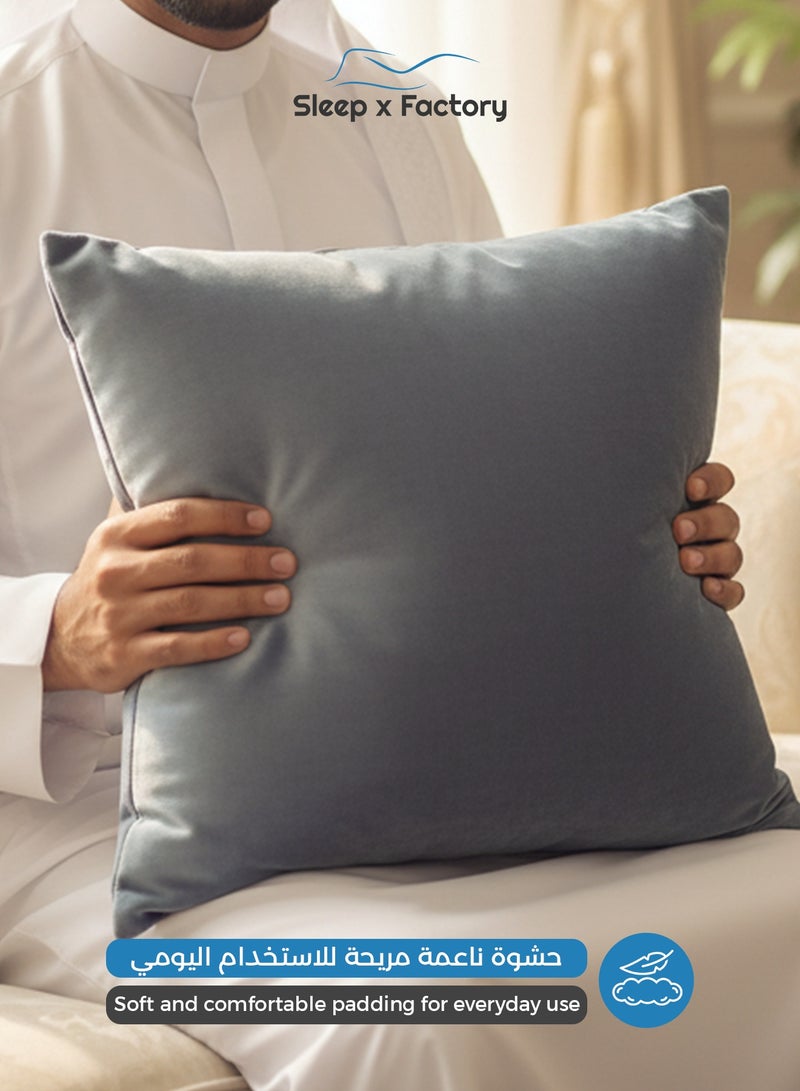 Sleep x Factory Velvet Blue Decorative Cushions – 3 Pack – 45x45 cm – Microfiber Filled Pillow - Image 5