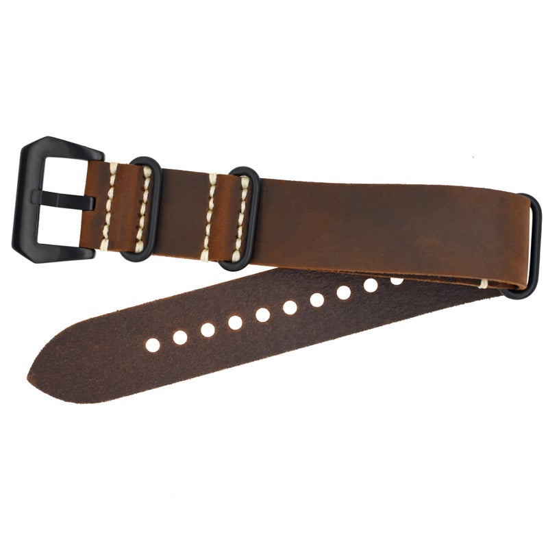 Generic Genuine Leather Watch Strap Vintage NATO StyleDark brown crazy horse black buckle 012s Dark brown crazy horse black buckle 012s