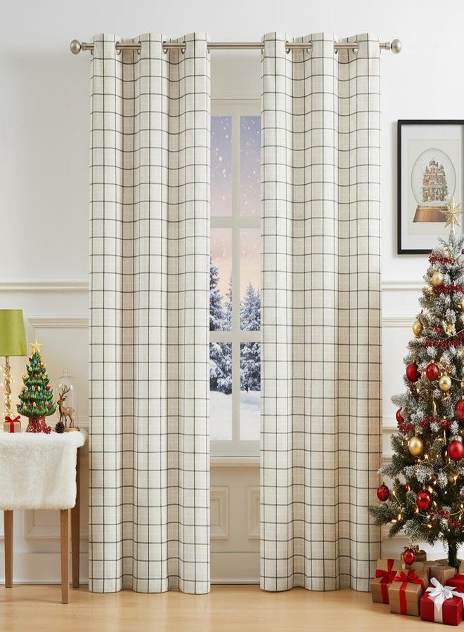 Bapawfish Buffalo Plaid Light Filtering Natural Linen Curtains 84 Inches Length,Woven Black and White Stripes Farmhouse Privacy Bedroom Drapes,Grommet Window Treatment Set for Living Room,40"Wx84"Lx2 - Image 1