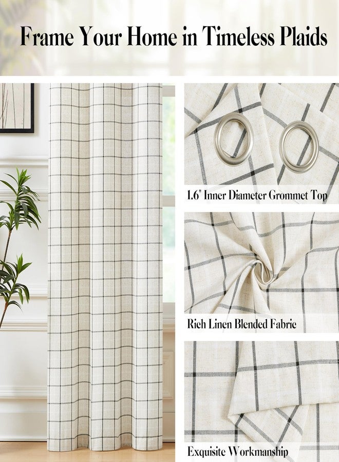 Bapawfish Buffalo Plaid Light Filtering Natural Linen Curtains 84 Inches Length,Woven Black and White Stripes Farmhouse Privacy Bedroom Drapes,Grommet Window Treatment Set for Living Room,40"Wx84"Lx2 - Image 2