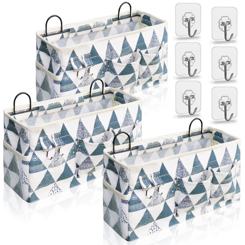 Kanrichu 3pcs Large Wall Hanging Organizer Bag Linen Fabric Door Hanging Storage Baskets with Pockets Waterproof Bin for Kitchen Bedroom Office RV Camper Triangle