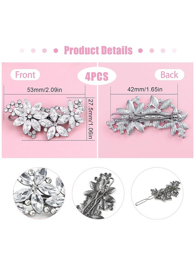 HY 4 Pcs Rhinestone Bridal Hair Clip Flower Wedding Hairpin Bride Pearl Crystal Hair Clips Rhinestone Barrette Elegant Bridal Hairpins Hair Accessories for Women Girls  - Image 3