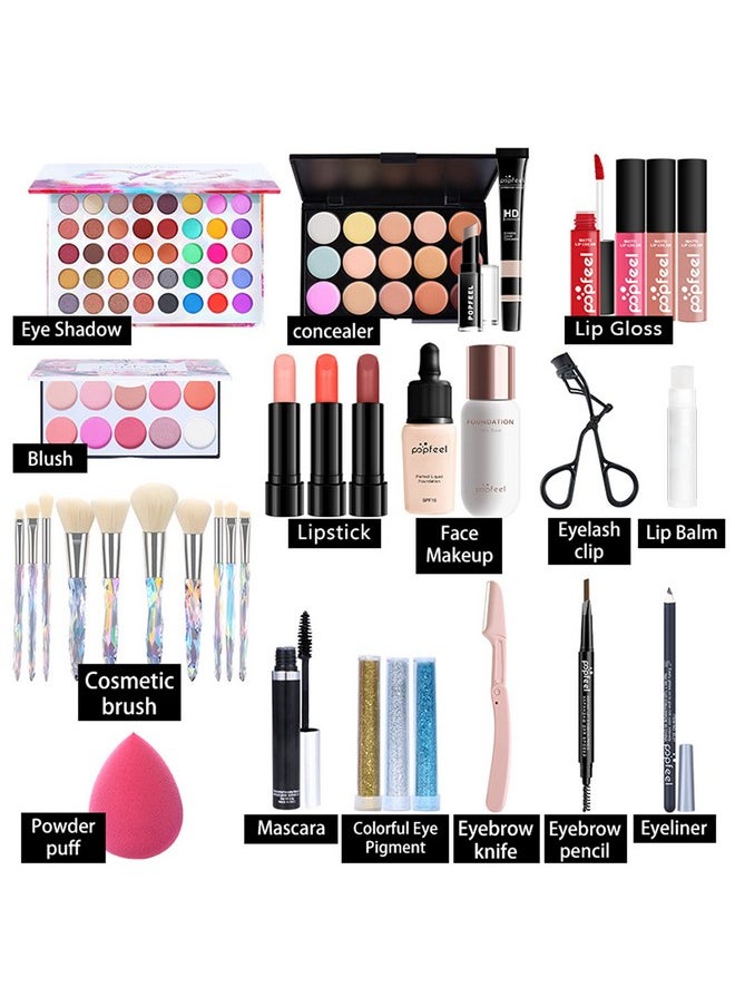 Pure Vie - Pure Vie All-in-One Holiday Gift Makeup Set Cosmetic Essential Starter Bundle Include Eyeshadow Palette Lipstick Concealer Blush Mascara Foundation Face Powder - Makeup Kit for Women Full Kit - Image 1