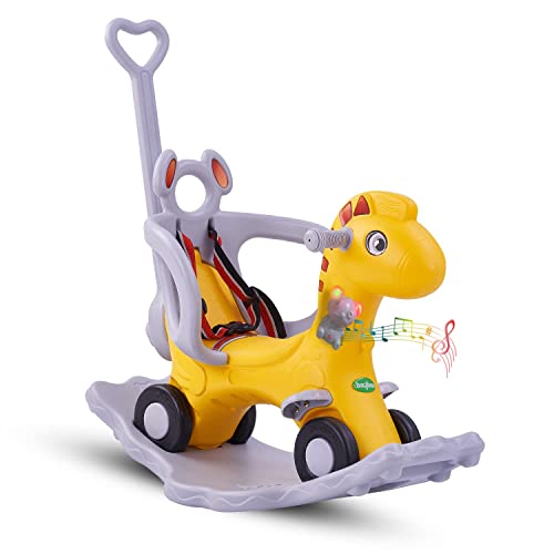 GoodLuck Baybee 2 in 1 Kids Horse Ride On Car for Baby Rocking Horse Ride On Push Car with Music Indoors & Outdoors Made in India for 1-3 Years (Yellow) - Image 1