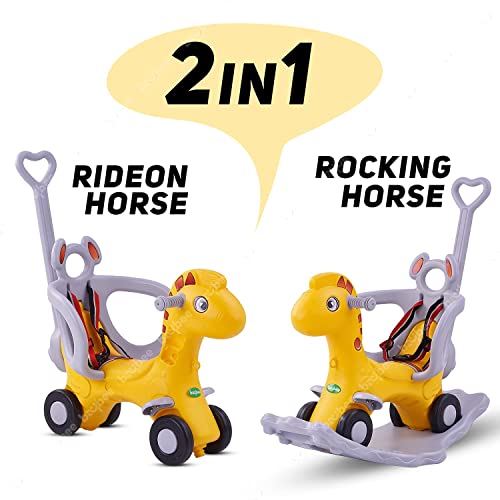 GoodLuck Baybee 2 in 1 Kids Horse Ride On Car for Baby Rocking Horse Ride On Push Car with Music Indoors & Outdoors Made in India for 1-3 Years (Yellow) - Image 3