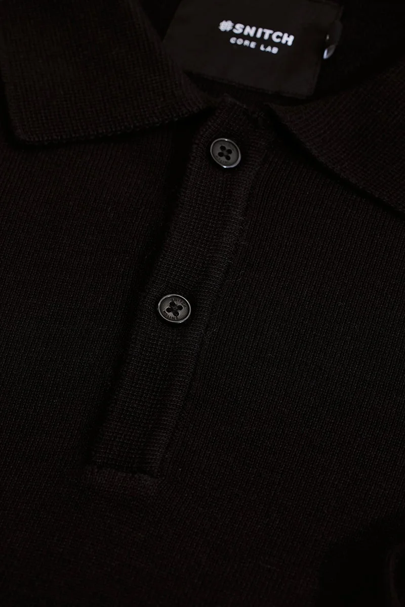 سنيتش تيشيرت بولو محبوك بقصة ضيقة لون أسود من كور لاب