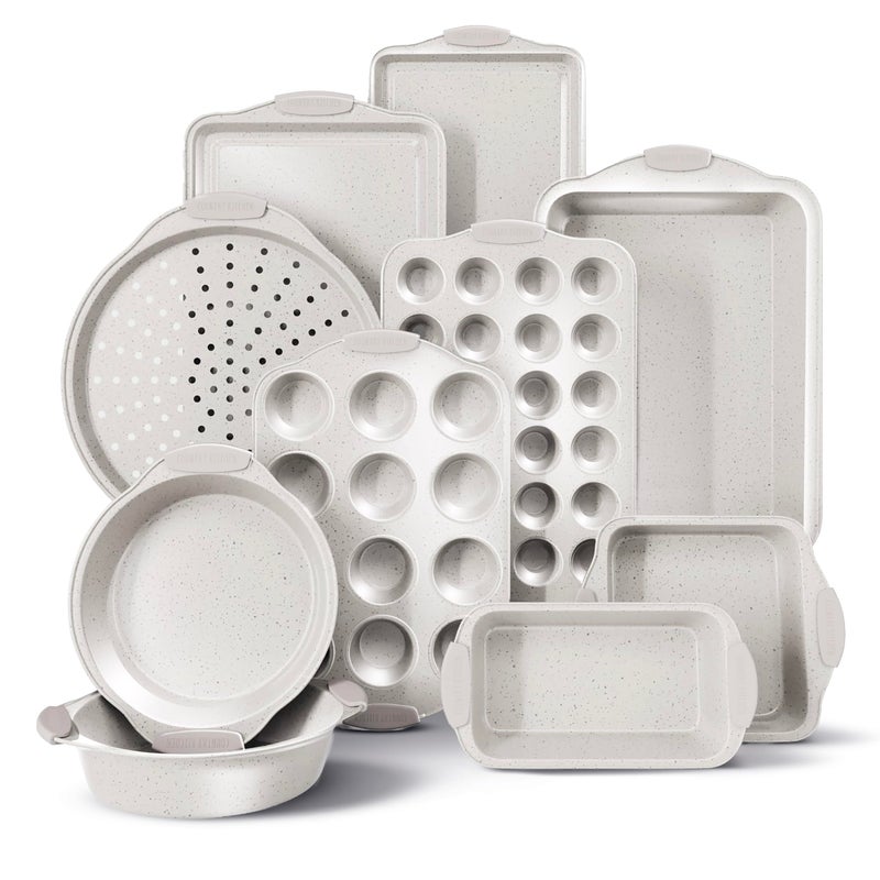 Country Kitchen Nonstick Stackable Bakeware Set - Heavy Duty, Durable, Easy Release Baking Set, Cream, 10 Pcs - Image 1