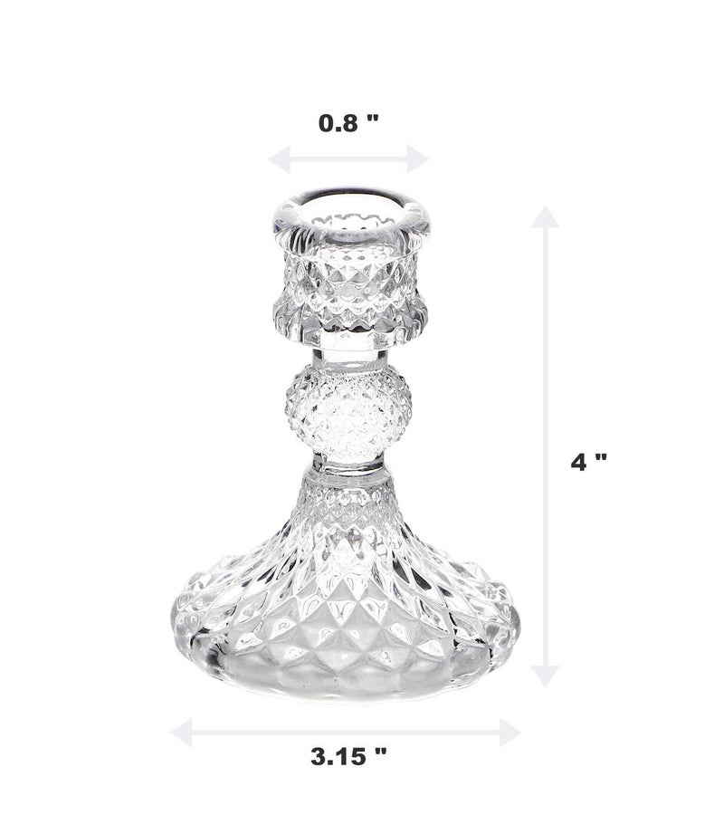 N.C Taper Candle Holders Set of 2, Clear Glass Candlestick Holder Fit 0.8 Inch Candles, 4 Inch Tall Crystal Decorative Candle Stand Centerpiece for Table Wedding Dinning Party - Image 5