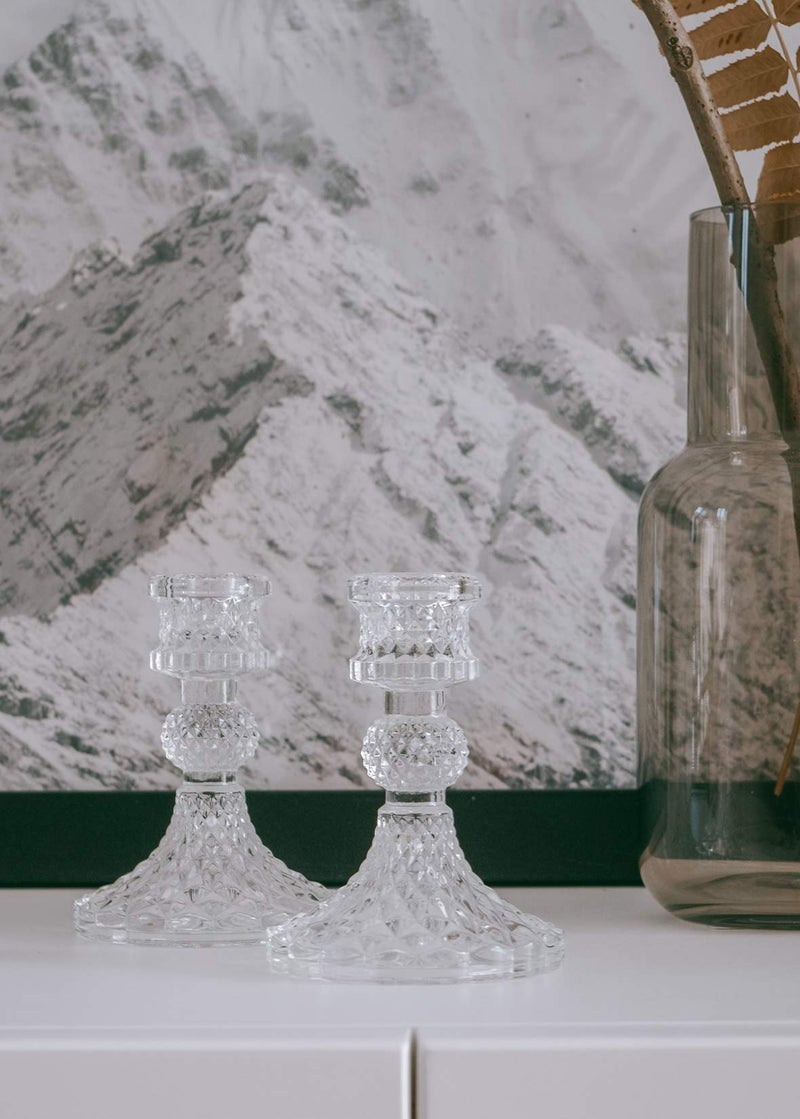 N.C Taper Candle Holders Set of 2, Clear Glass Candlestick Holder Fit 0.8 Inch Candles, 4 Inch Tall Crystal Decorative Candle Stand Centerpiece for Table Wedding Dinning Party - Image 4
