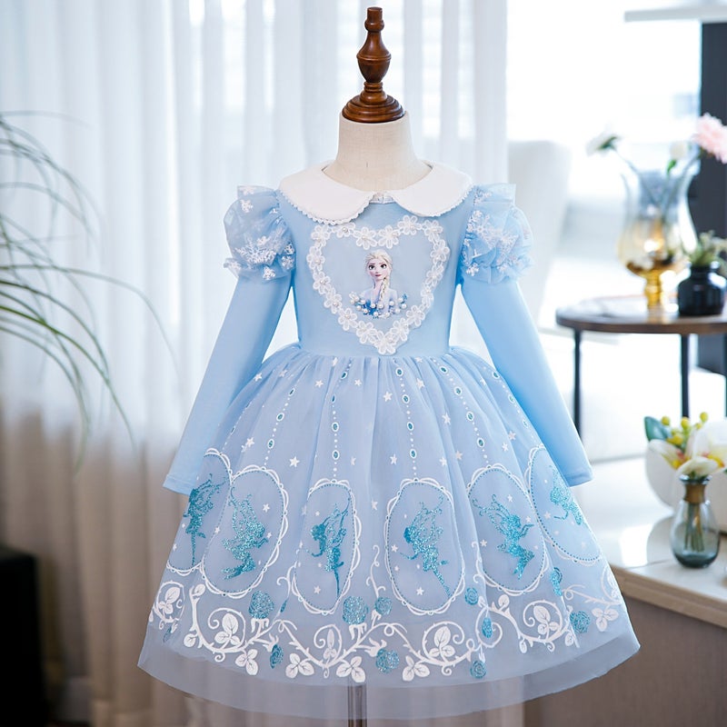 2023 Summer New Frozen Princess Aisha Dress Aisha Dress Short Sleeve Summer Love Yarn Dress - Image 1