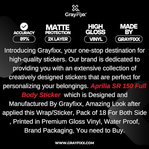 Grayfixx Full Body Graphics for Aprilia SR150 | Printed in Premium Gloss Vinyl, Water Proof, Precut Sticker, Pack of 1 Both Side-Self-Adhesive - Image 3