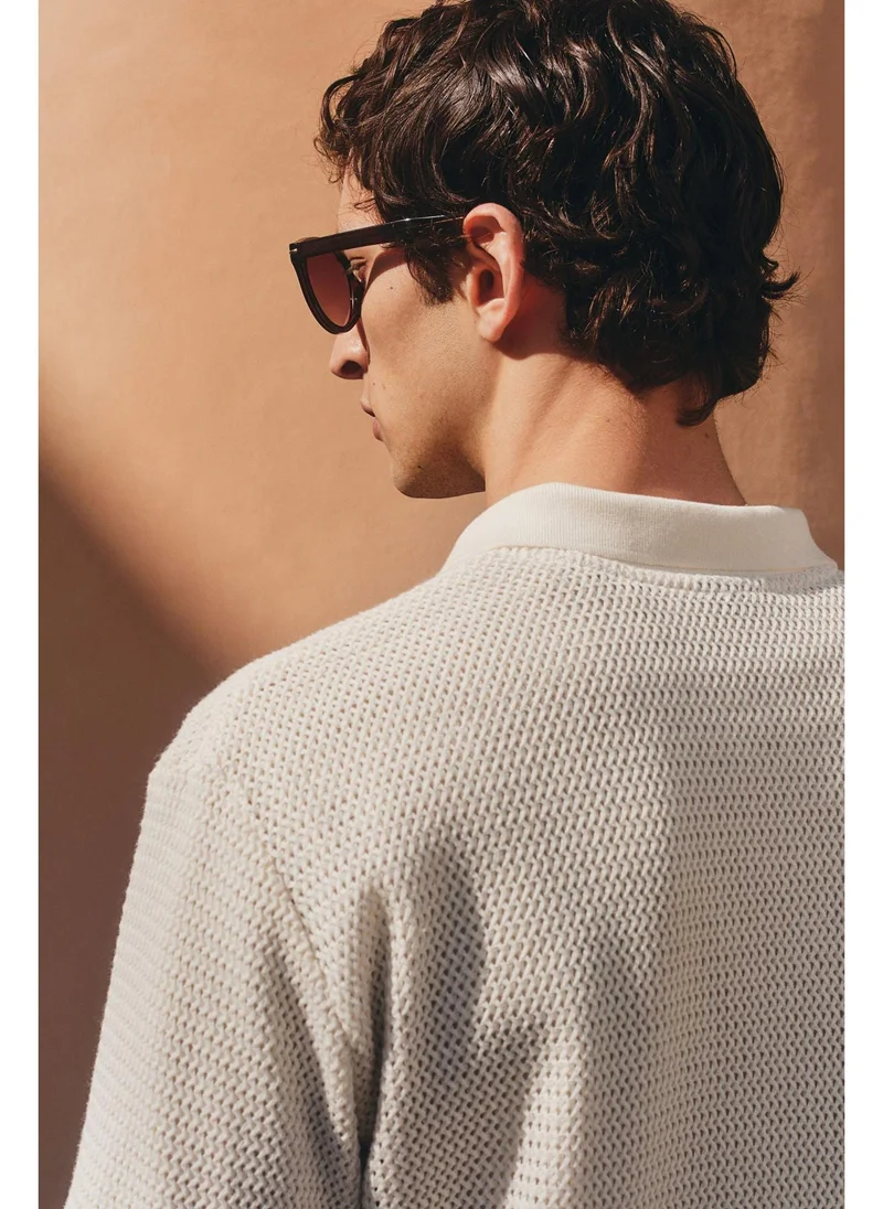 H&M Regular Fit Hole-knit polo shirt