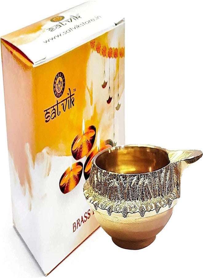 SATVIK قطعة واحدة من Kuber Diya لتزيين الديوالي مصباح زيتي مصنوع يدويًا مع نقش ذهبي مصنوع من معدن النحاس البكر. ديوالي ضياء فيلاككو لبوجا بوجا. هدايا ديباوالي الهندية التقليدية - Image 2