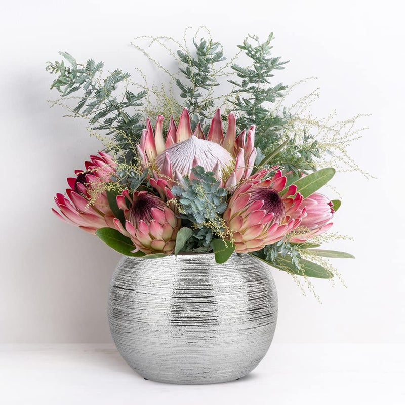 Decor Trends Silver Round Metallic Ceramic Planter Vase Indoor Decorative Centerpieces Flower Pot Sphere Plant Pot