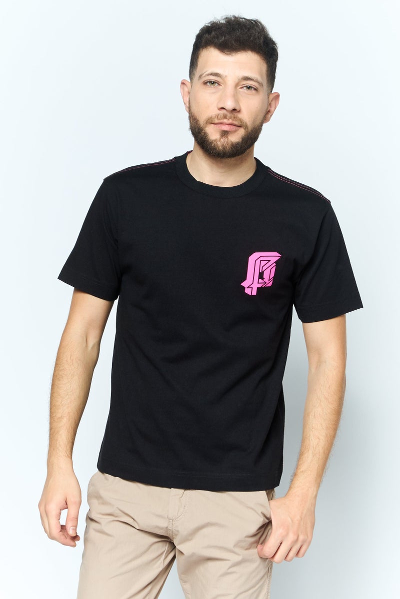 ESPRIT Men Crew Neck Short Sleeve Brand Logo T Shirt, Black - Image 1