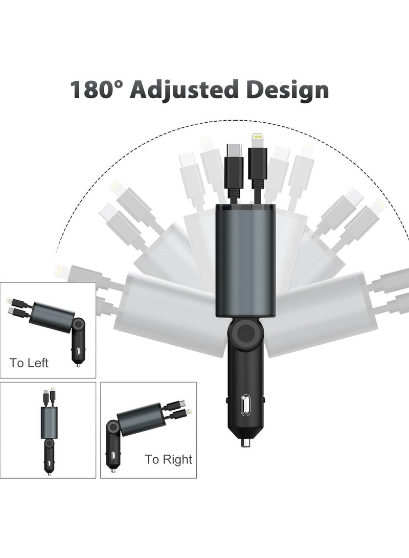TLAXCA Retractable Car Charger, 4 in 1 Car Fast Charger 120W, Retractable Cables (80cm) iPhone+Type C and 2 Charging Ports Compatible with iPhone 15/14/13/12 Pro Max, Samsung S24/S23/S22/S20, Google - Image 5