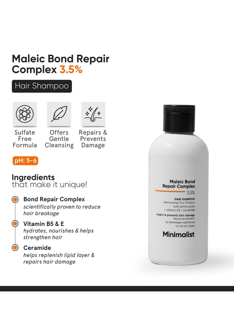 MINIMALIST Bond Repair Shampoo For Damaged, Dry & Frizzy Hair, Maleic Bond Repair Complex 3.5% With Patented Technology, Sulphate & Paraben Free Shampoo For Women & Men, 250 Ml - Image 2