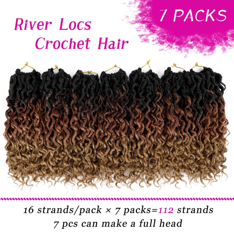 Dorsanee Goddess Locs Crochet Hair 10 Inch 7 Packs Ombre Brown Boho Faux Locs Crochet Hair for Black Women Pre Looped Crochet Locs with Curly Ends (1B/30/27) - Image 3