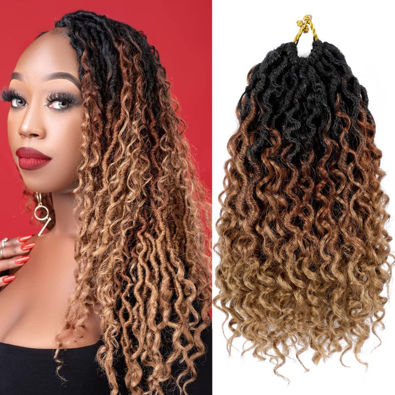 Dorsanee Goddess Locs Crochet Hair 10 Inch 7 Packs Ombre Brown Boho Faux Locs Crochet Hair for Black Women Pre Looped Crochet Locs with Curly Ends (1B/30/27) - Image 1