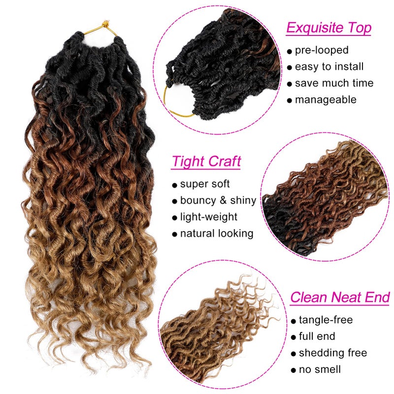 Dorsanee Goddess Locs Crochet Hair 10 Inch 7 Packs Ombre Brown Boho Faux Locs Crochet Hair for Black Women Pre Looped Crochet Locs with Curly Ends (1B/30/27) - Image 5
