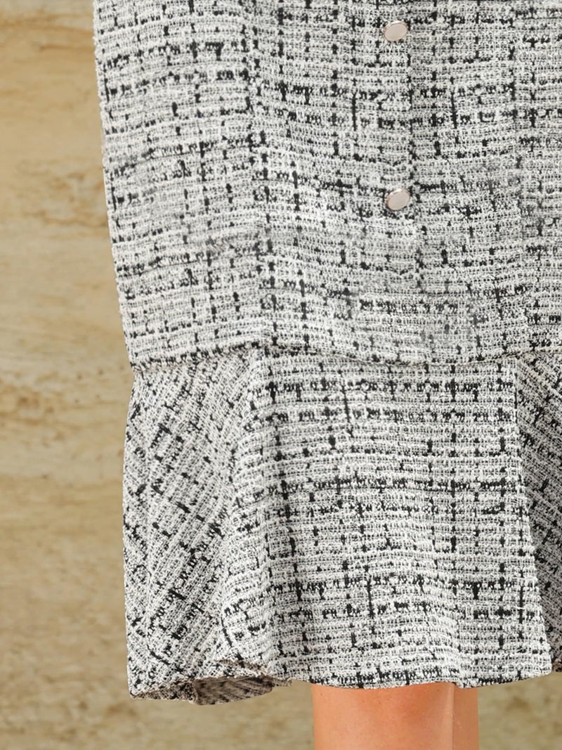 Hobemty Women's Tweed Dress 2025 Long Sleeve Wedding Cocktail Bodycon Fishtail Dresses Large White - Image 4