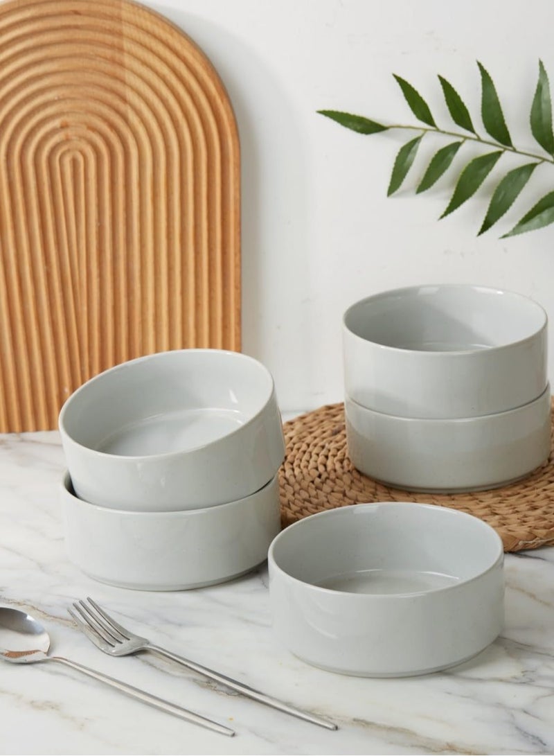 Famiware Nebula 6 Piece Stoneware Bowls Set in 5.5 inches, Serving Bowl for Cereal, Soup, Rice, Pasta, Scratch Resistant, Microwave & Dishwasher Safe, Light Grey - Image 3